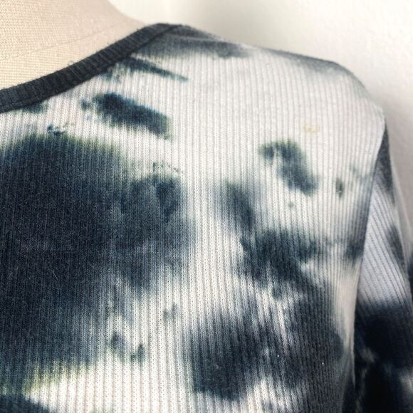 Justify Black Tie Dye Ribbed Knit Sheath Dress Size Large Long Sleeve Above Knee - Picture 4 of 9